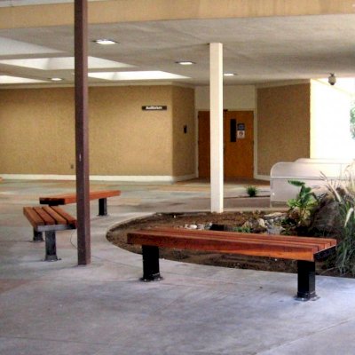 VA Wooden Bench (Options: 6 ft, Mature Redwood, Bold Down Legs, No Cushion, No Engraving, Transparent Premium Sealant). Photo Courtesy of the Fresno Veteran's Administration Hospital in Fresno, CA.