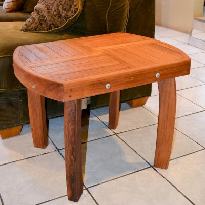 Vera's Custom Wood Side Table (Options: 21 ½", Mature Redwood, 20" H, Transparent Premium Sealant).