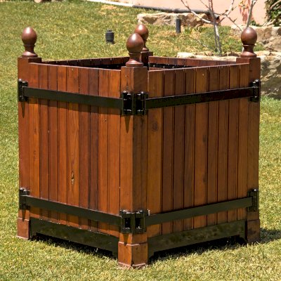 Versailles Planter (Options: 36 in W x 36 in L x 40 in H, Mature Redwood, Interior and Exterior of Box with Sealant (No Growing Vegetables), Coffee Stain Premium Sealant).