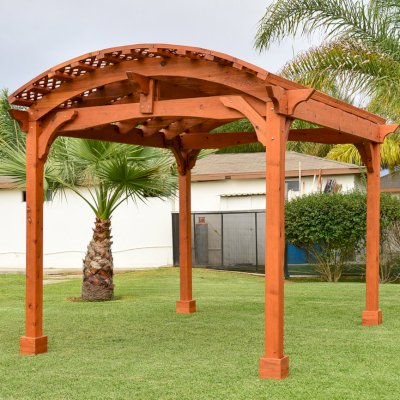 Viking Pergola DIY Kits (Options: 12' L x 14' W, Mature Redwood, No Electrical Wiring Trim Kit, No Curtain Rods, Transparent Premium Sealant).