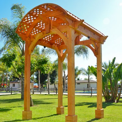 Viking Pergola DIY Kits (Options: 8' L x 8' W, Douglas-fir, No Electrical Wiring Trim Kit, No Curtain Rods, Transparent Premium Sealant). Pergola with Swing Hangers by Custom Request.