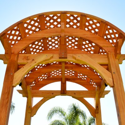 Viking Pergola DIY Kits (Options: 8' L x 8' W, Douglas-fir, No Electrical Wiring Trim Kit, No Curtain Rods, Transparent Premium Sealant). Pergola with Swing Hangers by Custom Request.
