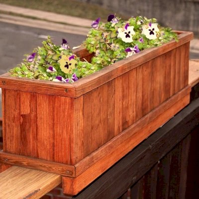 Window Box Planters (Options: 24" L, 9" W, 9" H, Standard Base, Mature Redwood, No Steel Hangers, Railing Strips, No Growing Vegetables, Transparent Premium Sealant).