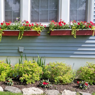 Window Box Planters (Options: 24" L, 9" W, 9" H, Redwood, Add Steel Hangers, No Railing Strips, Custom Finish).