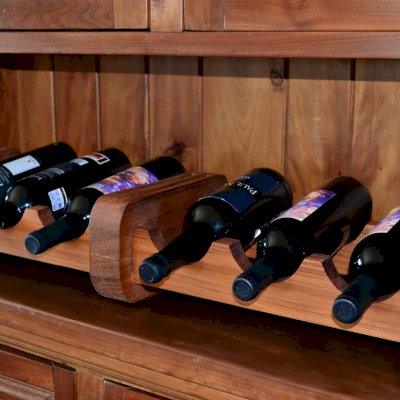 Wine Racks (Options: 6 Bottle Size, Old-Growth Redwood, Transparent Premium Sealant). 