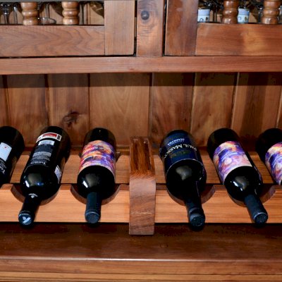 Wine Racks (Options: 6 Bottle Size, Old-Growth Redwood, Transparent Premium Sealant). 