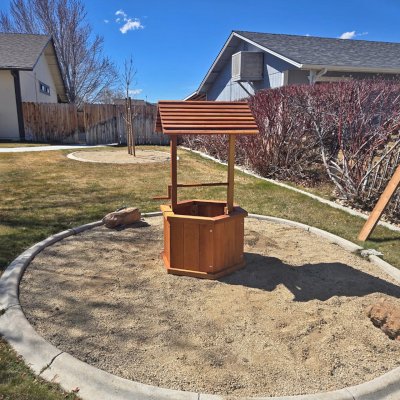Wishing Well (Options: Standard, 60" H by Custom Request, California Redwood, Transparent Premium Sealant). Photo Courtesy of S. Ouren of Sparks, NV.