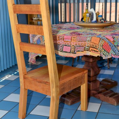 Wood Ladderback Chair (Options: Armless, Douglas-fir, Rustic Finish, No Cushion, Transparent Premium Sealant).