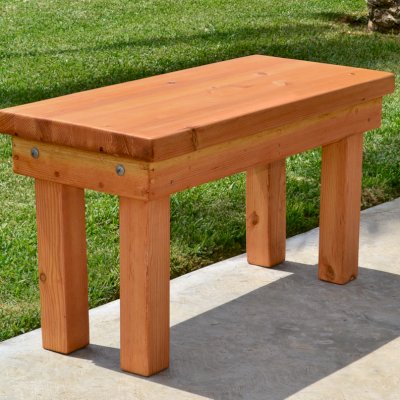 Wood Patio Bench (Options: 3 1/2 ft x 14 1/4 inches W x 18 1/2 inches H, Douglas-fir, No Cushion, No Engraving, Cherry Stain Premium Sealant).