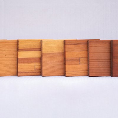Wood Samples (From Left to Right: Mosaic Douglas, Douglas-fir, Mosaic Redwood, California Redwood, Mosaic Mature Redwood, Mature Redwood, Old-Growth Redwood).