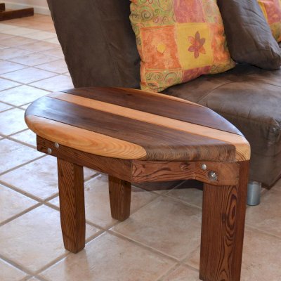 Wood Surfboard Coffee Table (Options: 30" x 18", Old-Growth Redwood and Douglas-Fir, 18" H, Transparent Premium Sealant).