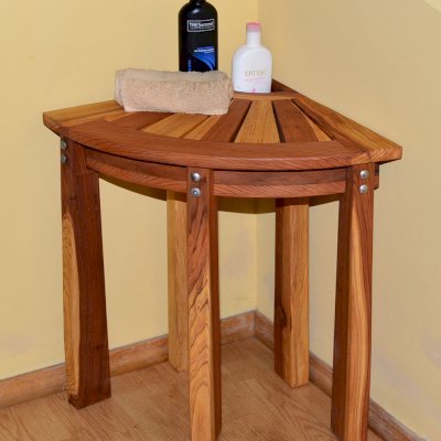 Wooden Corner Shower Bench (Options: Redwood, 24" H, Transparent Premium Sealant).