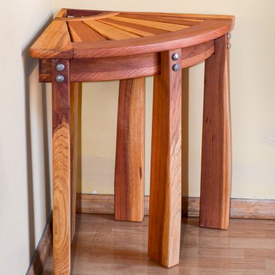 Wooden Corner Shower Bench (Options: Redwood, 24" H, Transparent Premium Sealant).