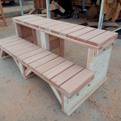 Wooden Spa Step in Production (Options: 48" L, California Redwood).