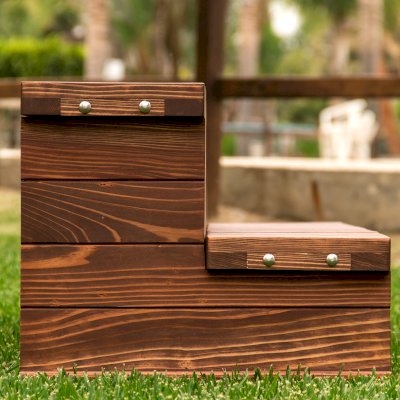 Wooden Spa Step (Options: 72" x 22" x 18H", California Redwood, No Engraving, Coffee-Stain Premium Sealant).