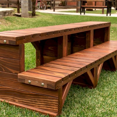 Wooden Spa Step (Options: 72" x 22" x 18H", California Redwood, No Engraving, Coffee-Stain Premium Sealant).
