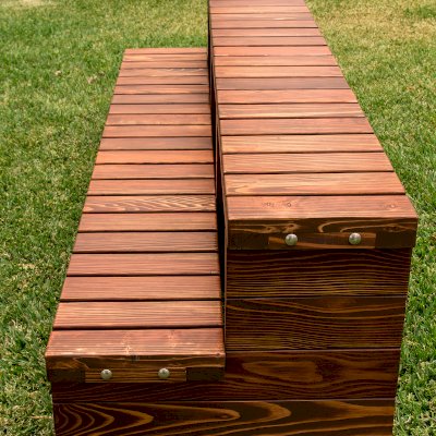 Wooden Spa Step (Options: 72" x 22" x 18H", California Redwood, No Engraving, Coffee-Stain Premium Sealant).