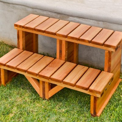Wooden Spa Step (Options: 36" x 22" x 18H", Douglas-Fir, No Engraving, Transparent Premium Sealant).