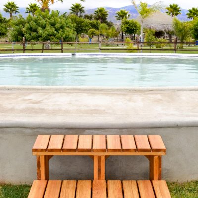 Wooden Spa Step (Options: 36" x 22" x 18H", Douglas-Fir, No Engraving, Transparent Premium Sealant).