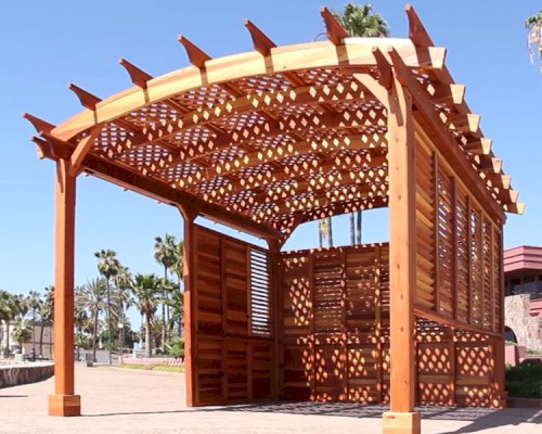 Arched Pergola with Louver Privacy Panels