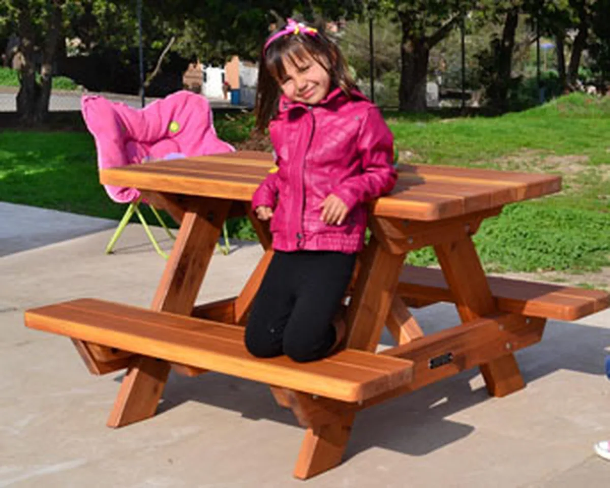 Kid Size Wood Picnic Table (Attached Benches)
