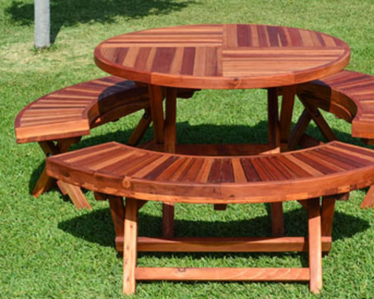 Round Wood Folding Picnic Table
