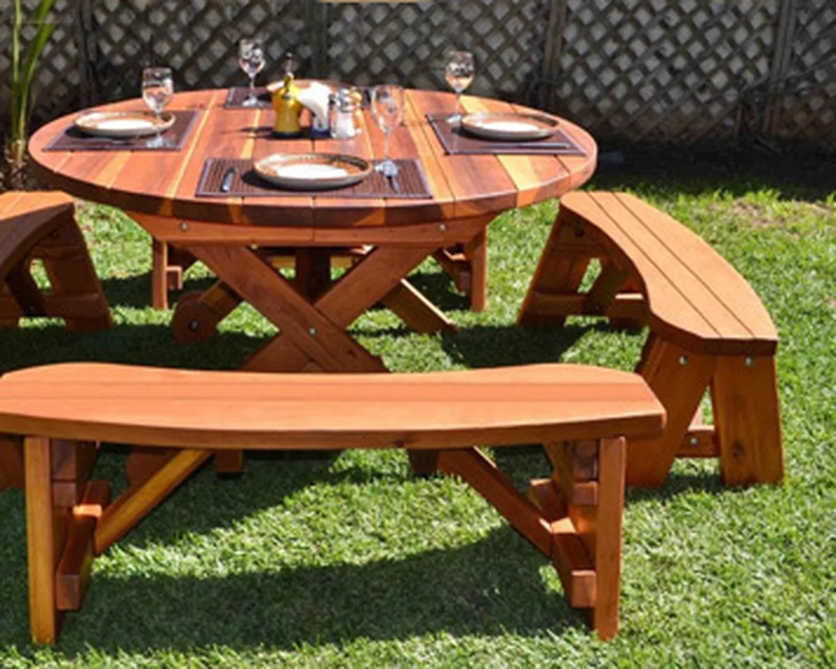 Round Wood Picnic Table with Wheels