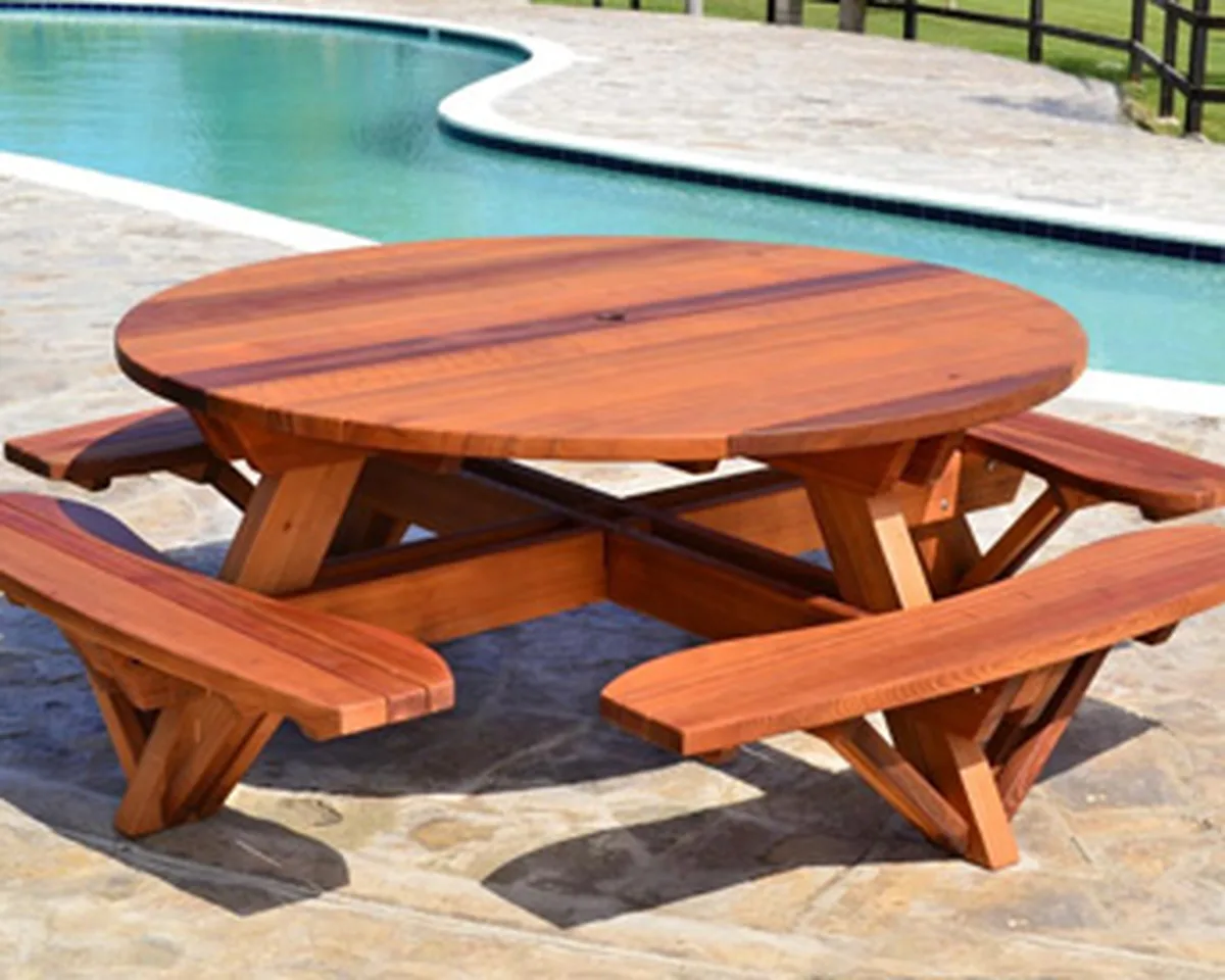Round Wooden Picnic Tables (Attached Benches)