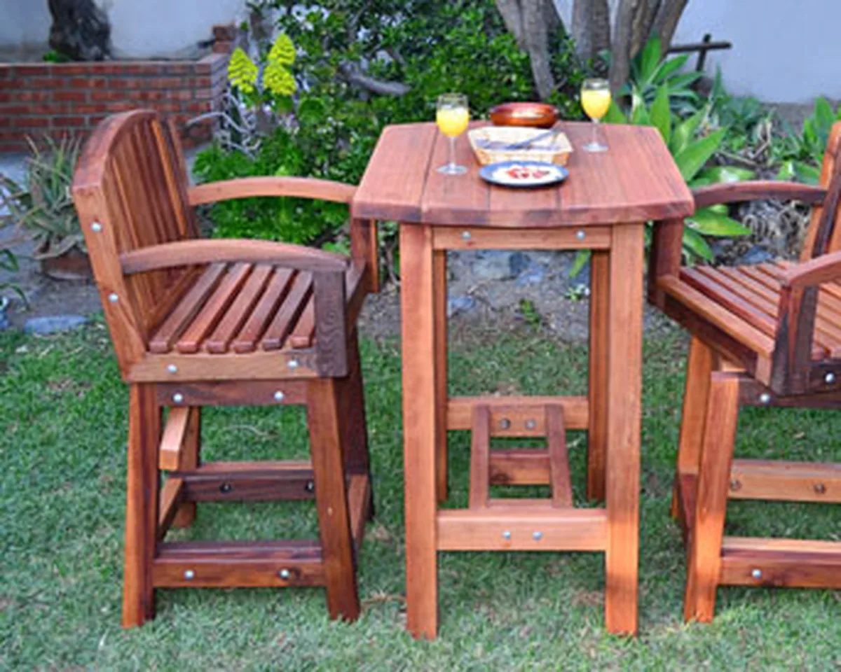 Tete-a-Tete Outdoor Wood Cocktail & Bar Stool Set