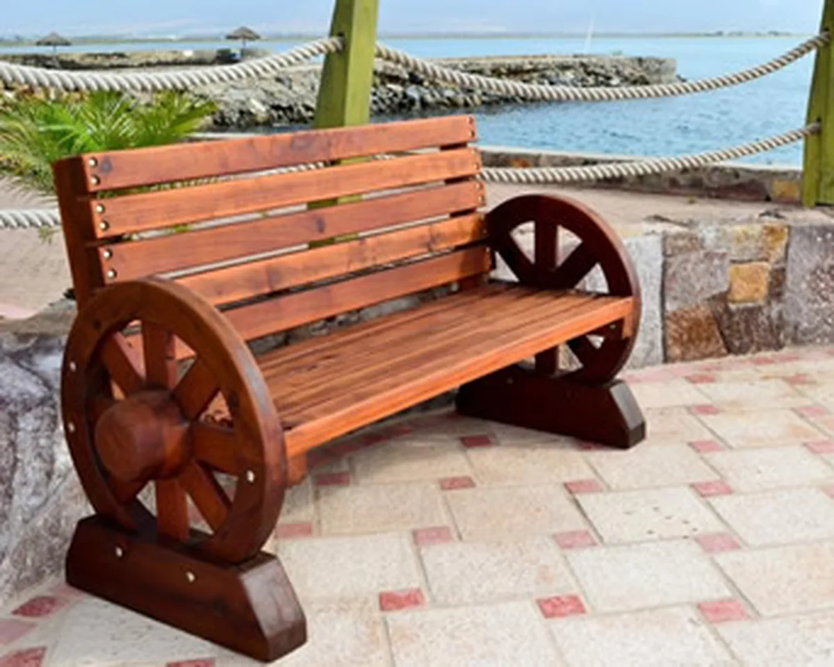 Wagon Wheel Wooden Bench